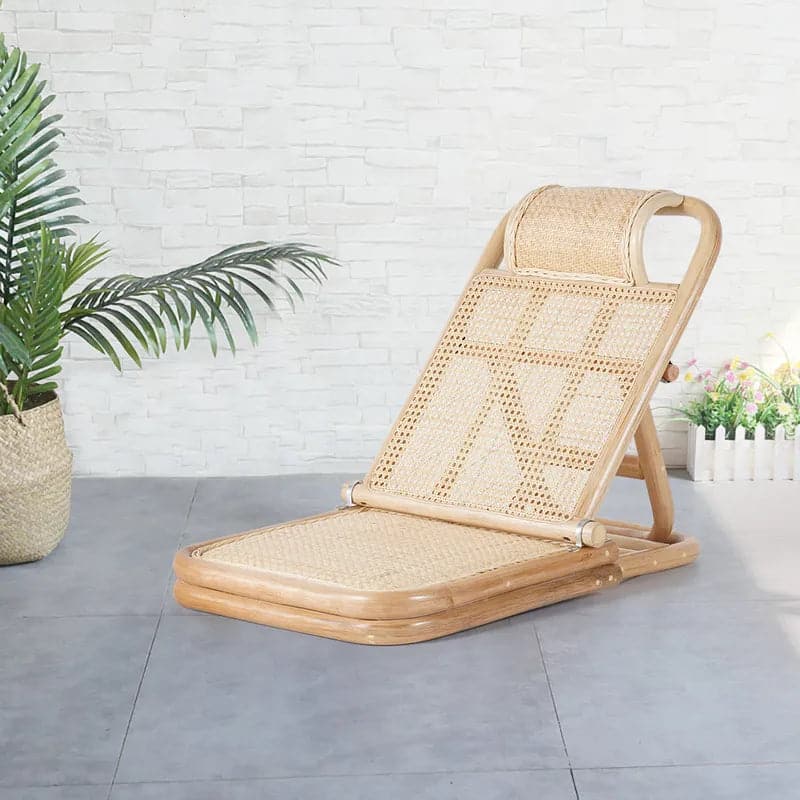 Chaise longue d'extérieur inclinable en rotin et bois, couleur naturelle 