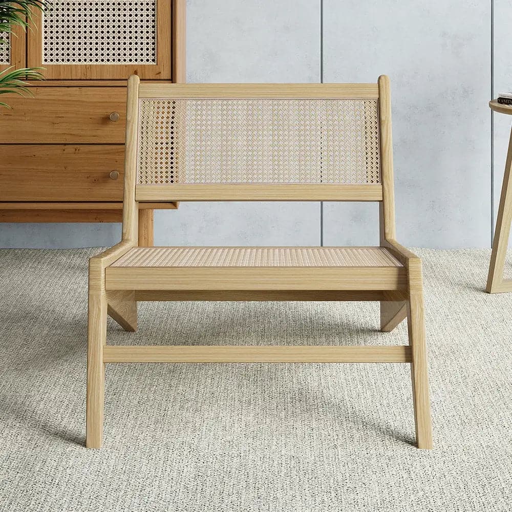 Rattan and Wood Lounge Chair Accent Chair in Natural