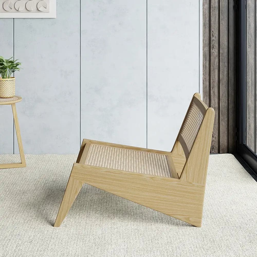 Rattan and Wood Lounge Chair Accent Chair in Natural