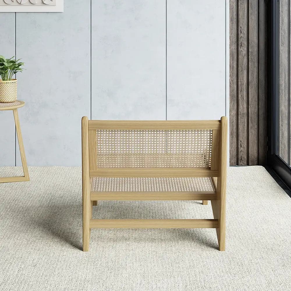 Rattan and Wood Lounge Chair Accent Chair in Natural