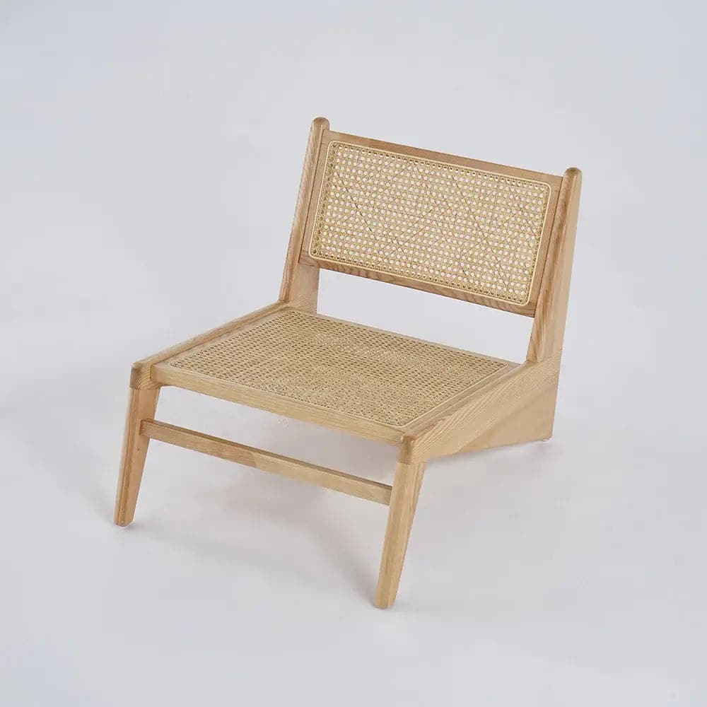 Rattan and Wood Lounge Chair Accent Chair in Natural