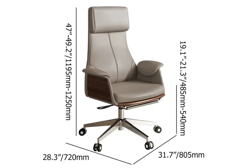 Chaise de bureau inclinable en cuir, chaise de direction kaki pivotante et réglable à dossier haut