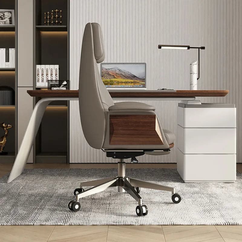 Chaise de bureau inclinable en cuir, chaise de direction kaki pivotante et réglable à dossier haut