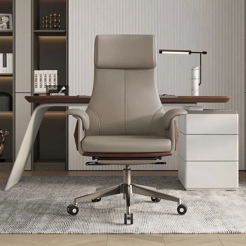 Chaise de bureau inclinable en cuir, chaise de direction kaki pivotante et réglable à dossier haut