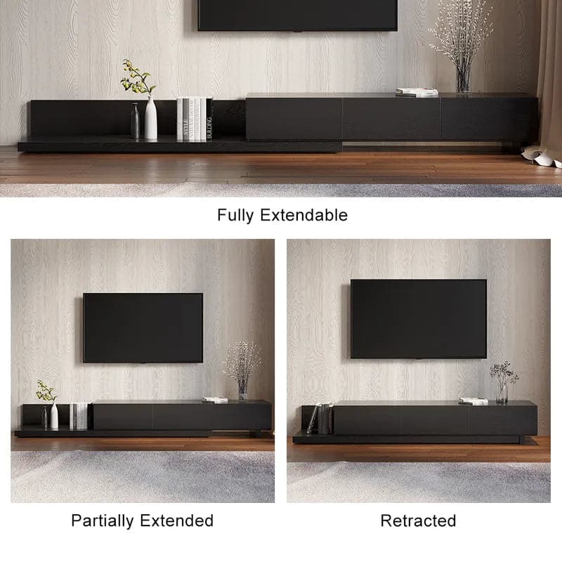 Rectangle Wood Extendable TV Stand Black Media Console with 3-Drawer#Black