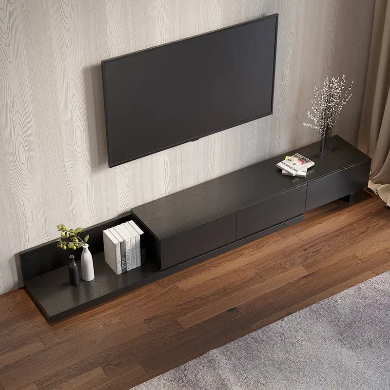 Rectangle Wood Extendable TV Stand Black Media Console with 3-Drawer#Black