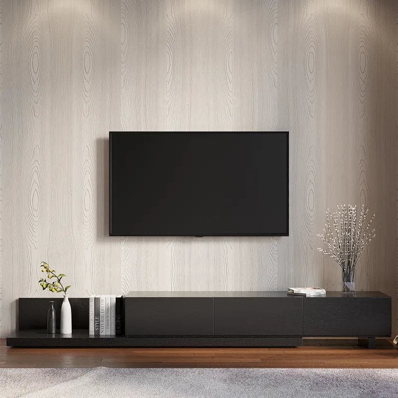 Rectangle Wood Extendable TV Stand Black Media Console with 3-Drawer#Black