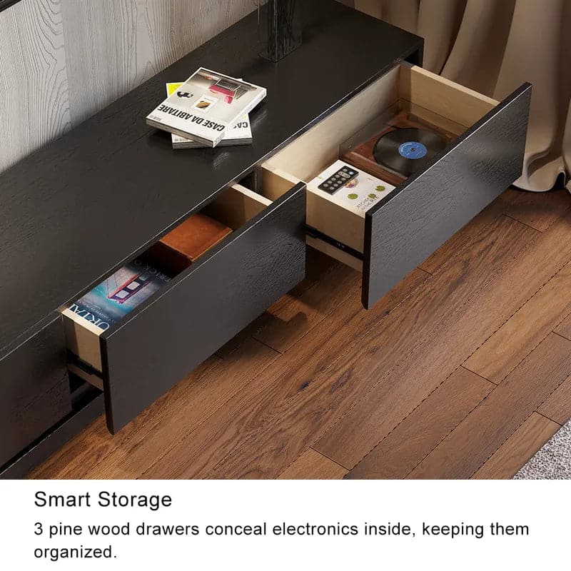 Rectangle Wood Extendable TV Stand Black Media Console with 3-Drawer#Black