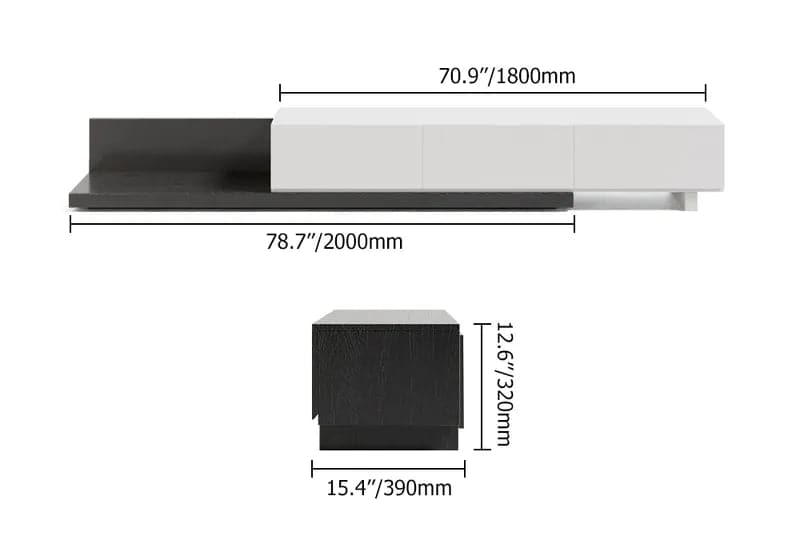 Rectangle Wood Extendable TV Stand White and Black Media Console with 3-Drawer#White & Black