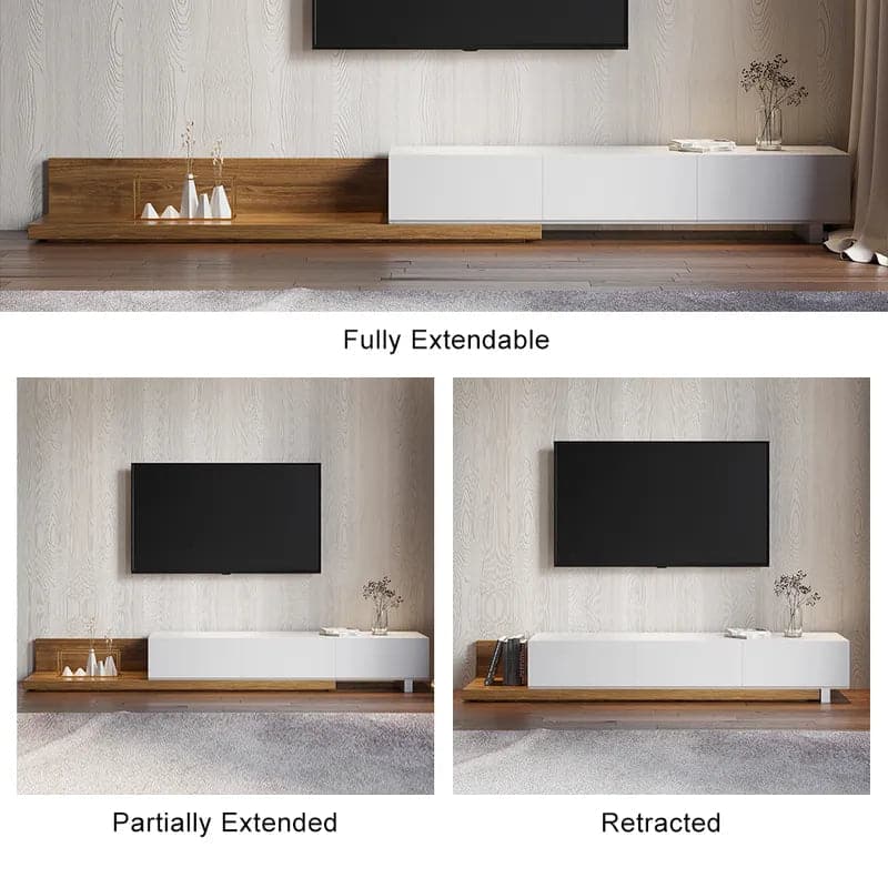 Rectangle Wood Extendable TV Stand White and Walnut Media Console with 3-Drawer#White & Walnut