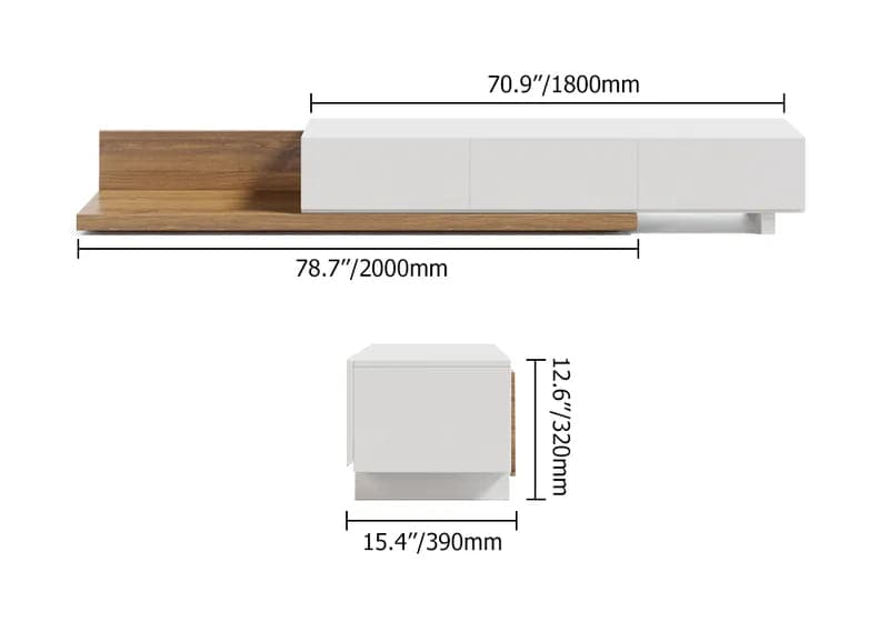 Rectangle Wood Extendable TV Stand White and Walnut Media Console with 3-Drawer#White & Walnut