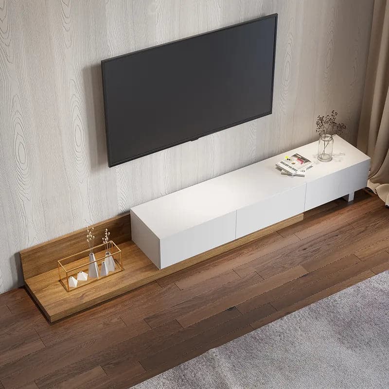 Rectangle Wood Extendable TV Stand White and Walnut Media Console with 3-Drawer#White & Walnut