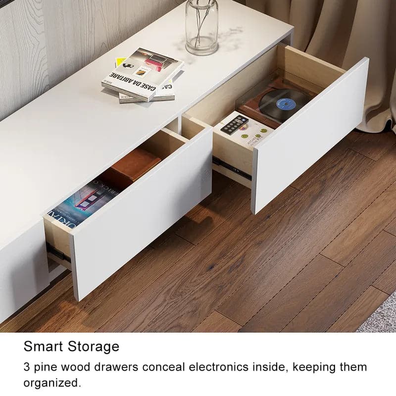 Rectangle Wood Extendable TV Stand White and Walnut Media Console with 3-Drawer#White & Walnut