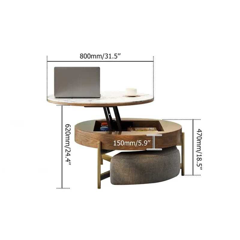 Round Lift-Top White & Walnut Coffee Table with Storage White & Walnut#White & Walnut