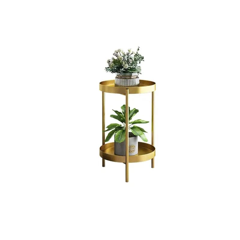 Support de plante rond en métal, support de pot de plante doré à 2 niveaux pour l'intérieur en petit