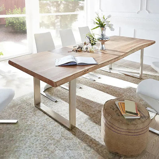 Table de salle à manger rustique Live Edge de 72 po pouvant accueillir jusqu'à 8 personnes avec base de traîneau en bois 