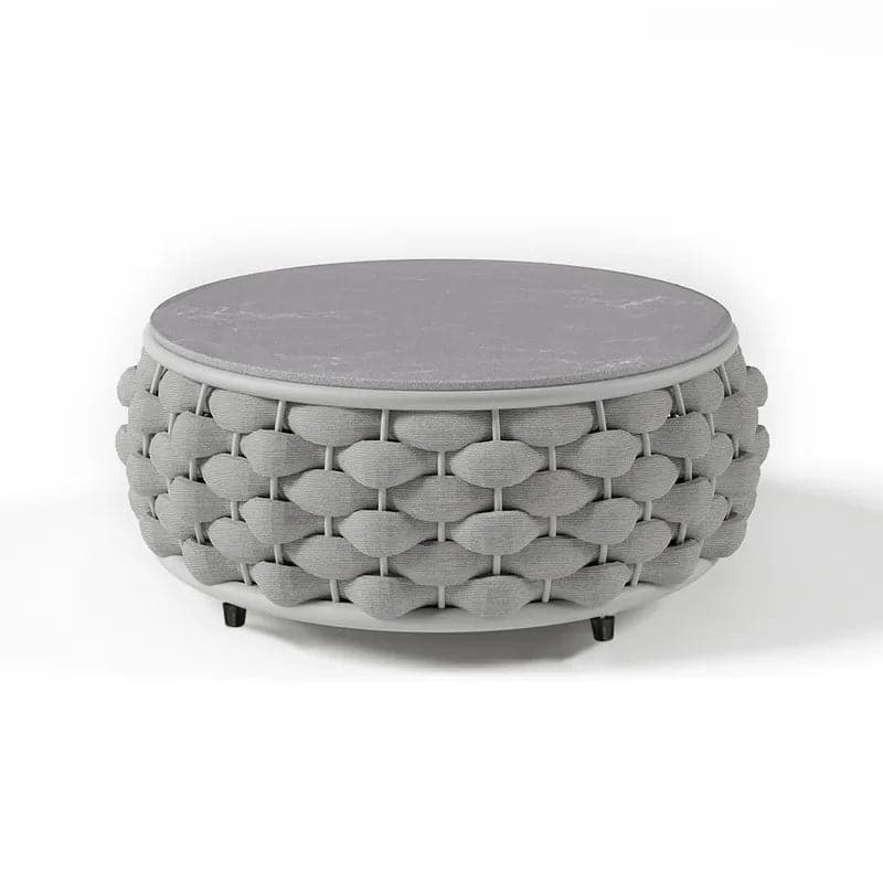 Sintered Stone-top Round Coffee Table with Textilene Rope Woven Base