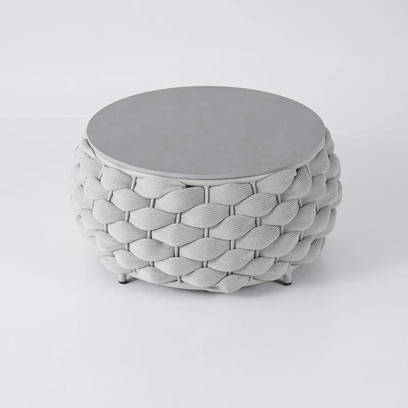 Sintered Stone-top Round Coffee Table with Textilene Rope Woven Base