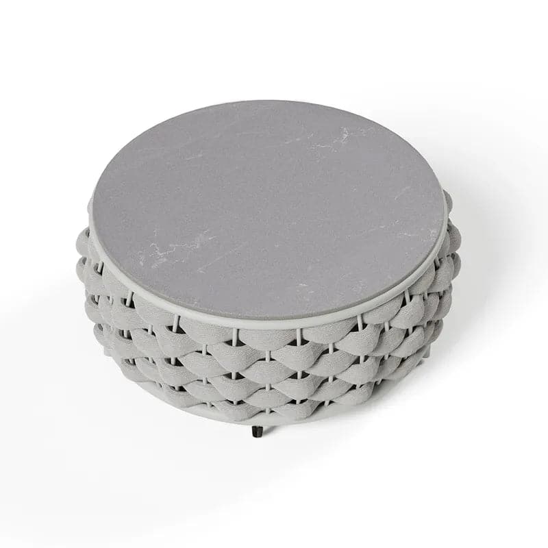 Sintered Stone-top Round Coffee Table with Textilene Rope Woven Base