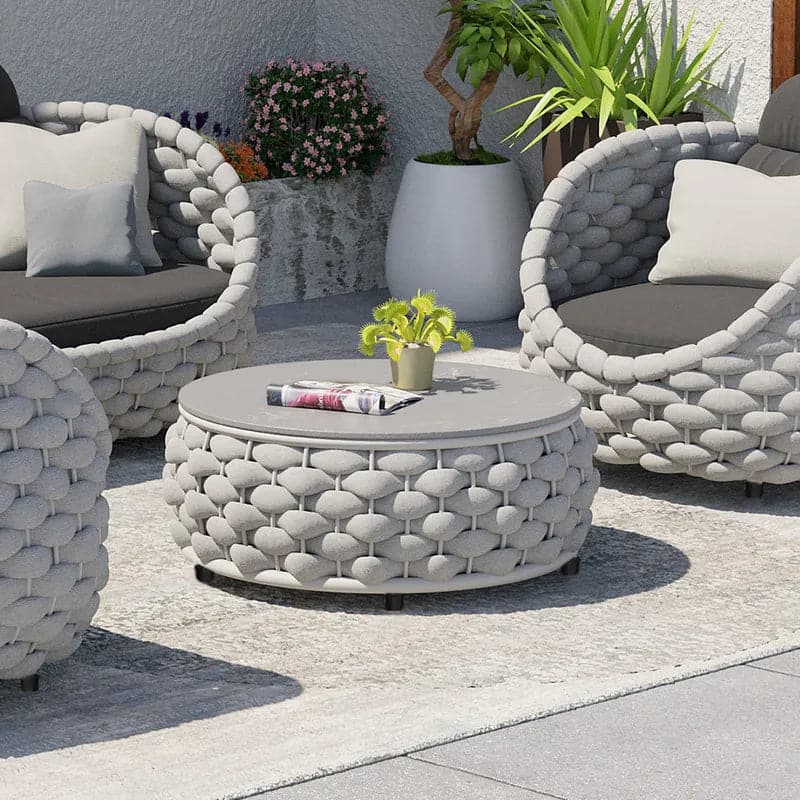 Sintered Stone-top Round Coffee Table with Textilene Rope Woven Base