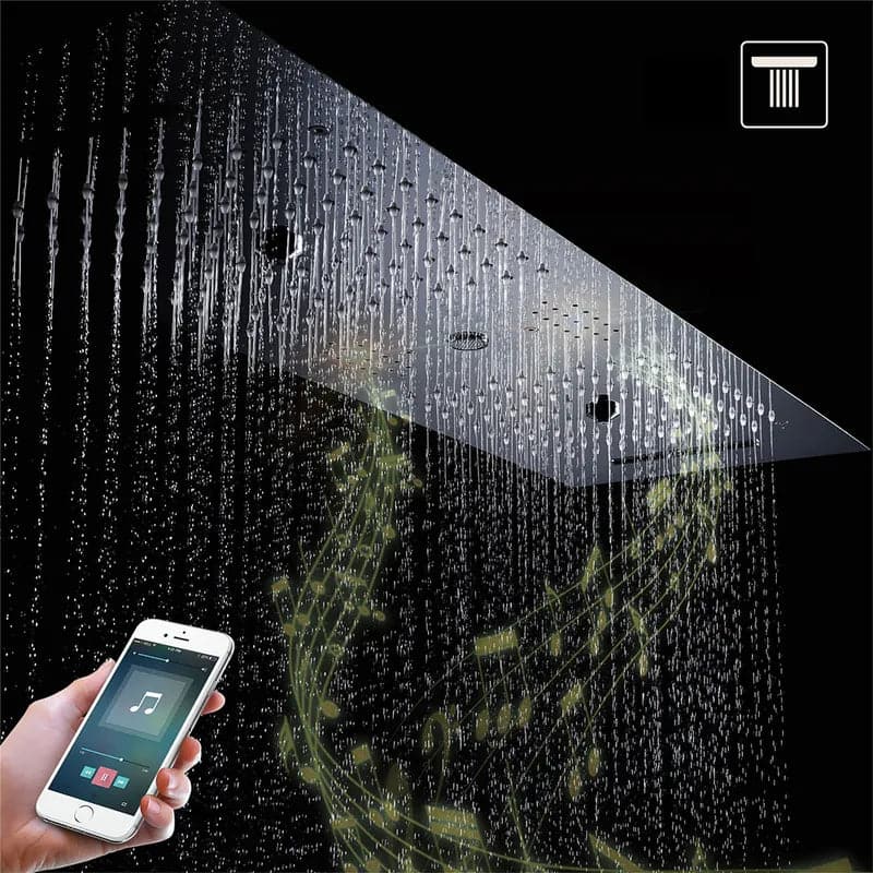 Thermostatic Rain Shower System 6 Functions Massage Music Remote Controlled LED in Black