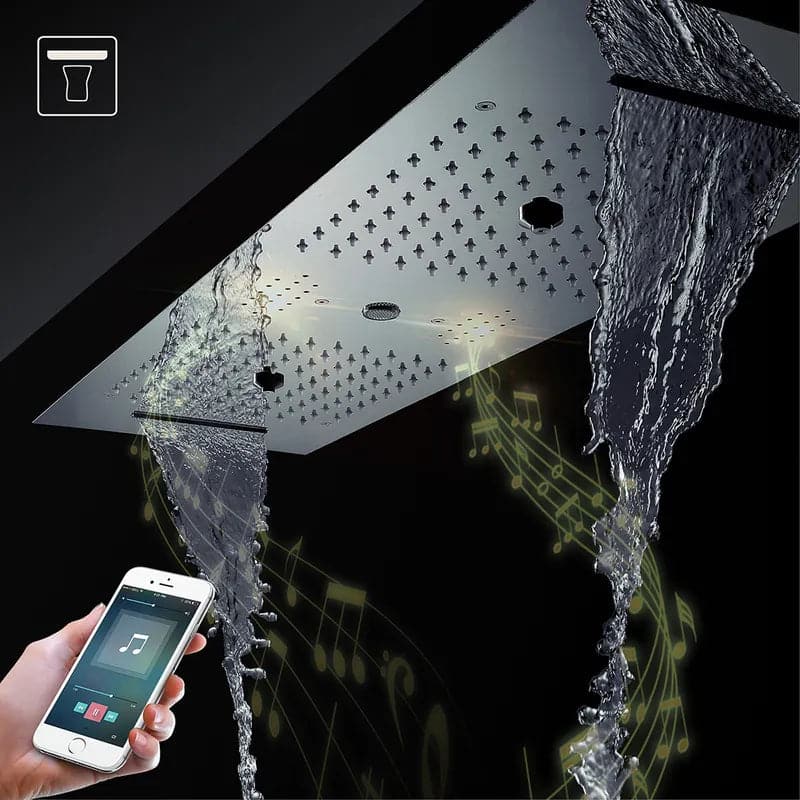 Thermostatic Rain Shower System 6 Functions Massage Music Remote Controlled LED in Black