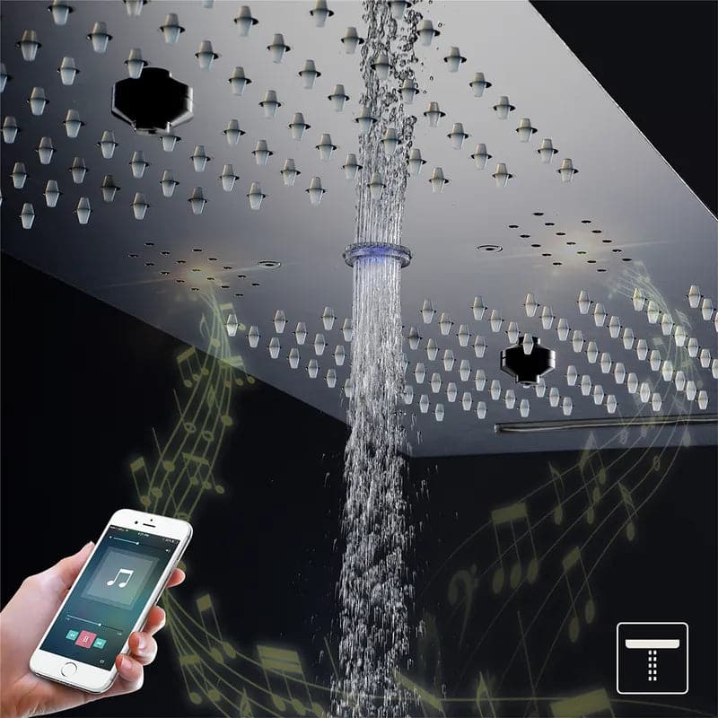 Thermostatic Rain Shower System 6 Functions Massage Music Remote Controlled LED in Black