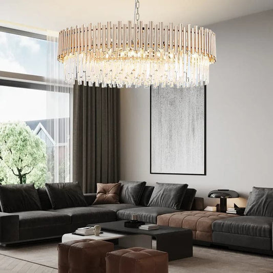 Modern 16-Light Tiered Crystal Chandelier with Adjustable Chain in Gold