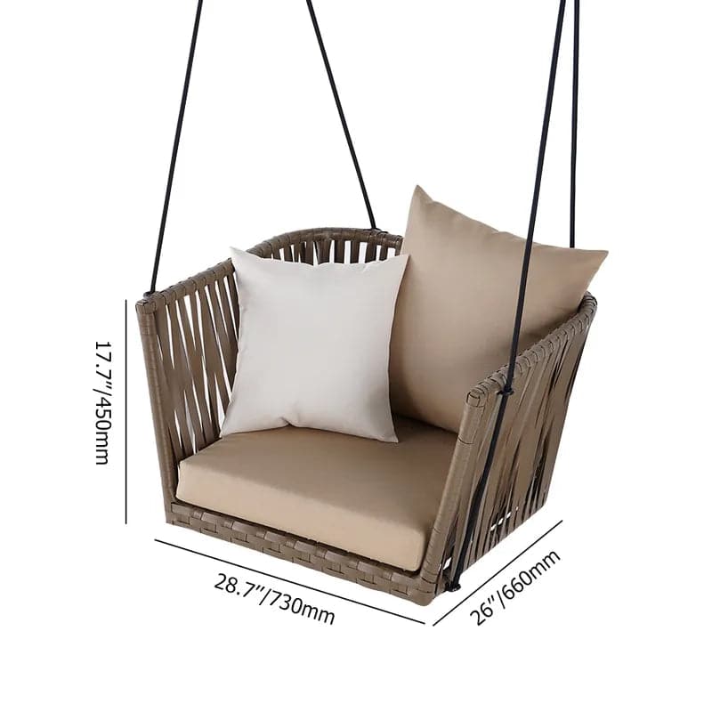 Traditional Outdoor Hanging Chair Rattan Porch Swing Chair with Khaki Cushion Pillow