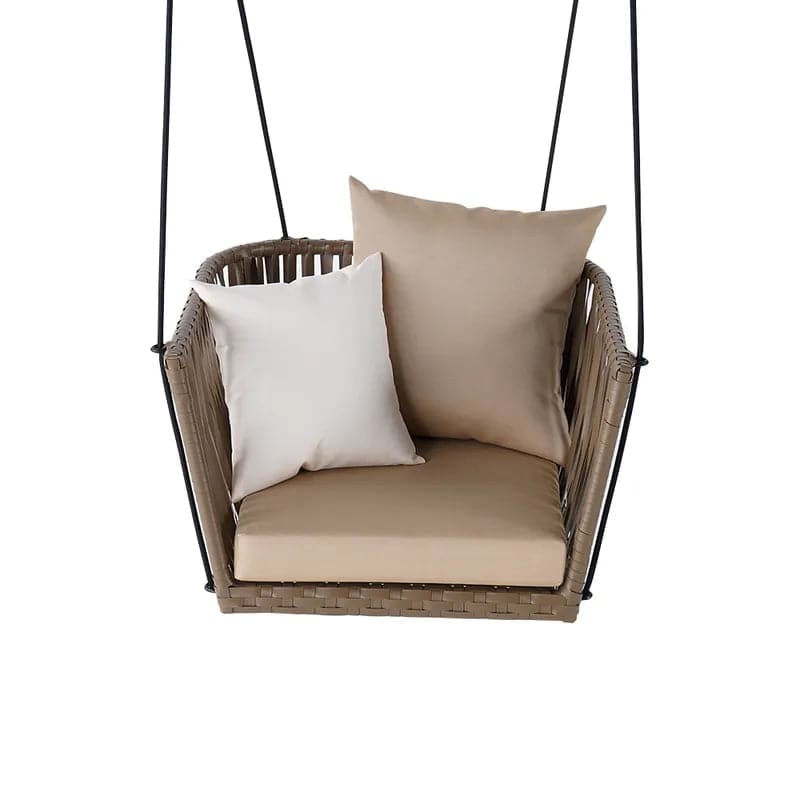 Traditional Outdoor Hanging Chair Rattan Porch Swing Chair with Khaki Cushion Pillow