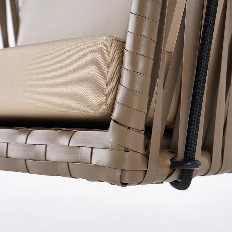 Chaise suspendue d'extérieur traditionnelle, balançoire de porche en rotin avec coussin kaki