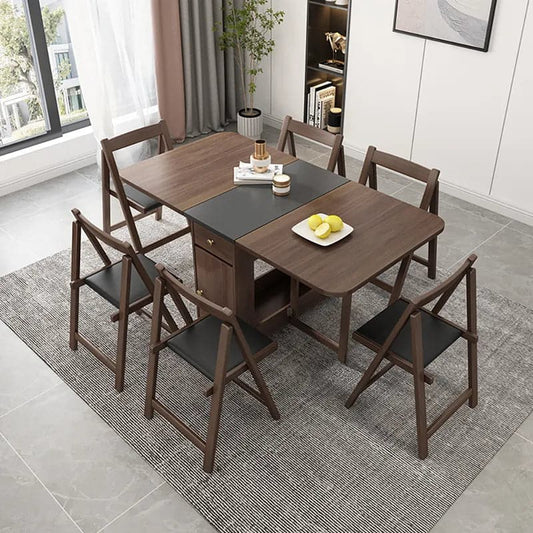 5-Piece Modern 59" Rectangle Dining Table Set Ash Wood Foldable Walnut
