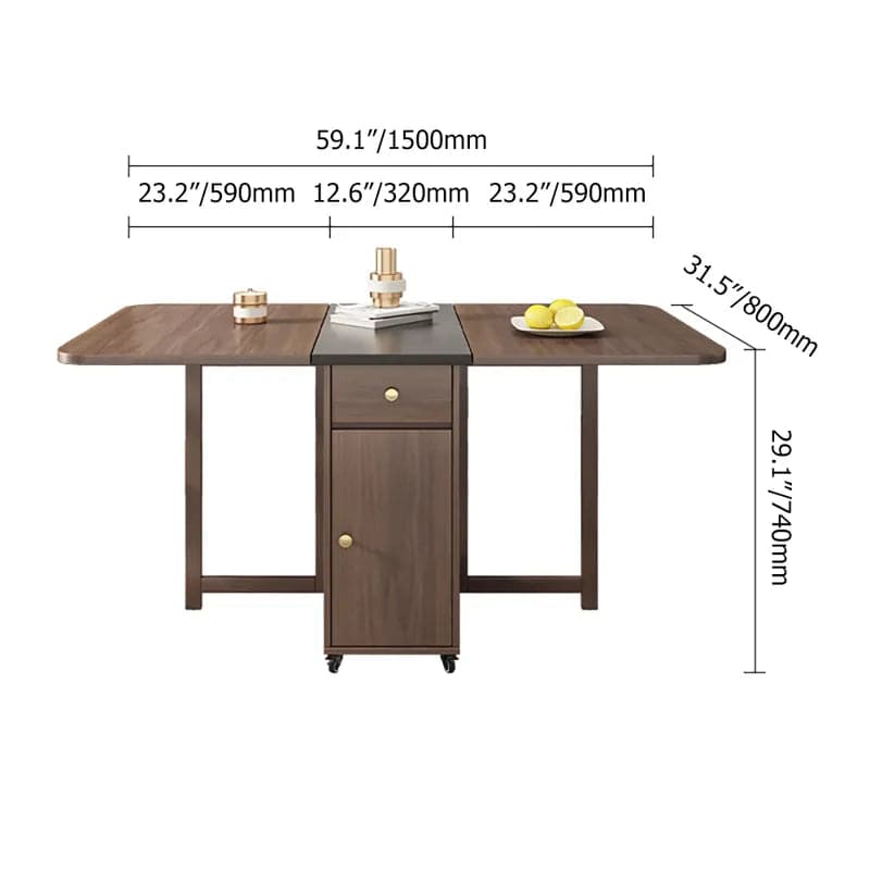 Ensemble de table à manger rectangulaire moderne 5 pièces de 59 po en bois de frêne pliable en noyer