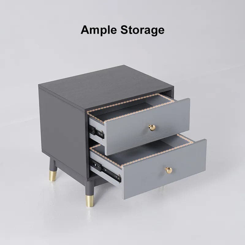 Ultic Modern Nightstand with 2 Drawers in Gray with Metal Legs