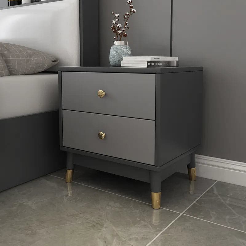 Ultic Modern Nightstand with 2 Drawers in Gray with Metal Legs