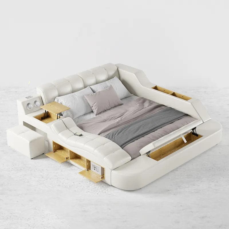 Ultimate Smart Bed King Tufted Upholstered Platform Bed with Massage, Storage & Speaker