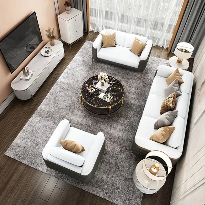 Ensemble de salon moderne gris et Beige, ensemble de canapé rembourré en cuir, oreiller inclus