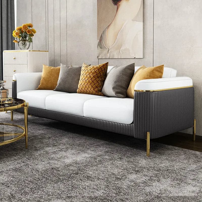 Gray & Beige Modern Living Room Set Leather Upholstered Sofa Set Pillow Included