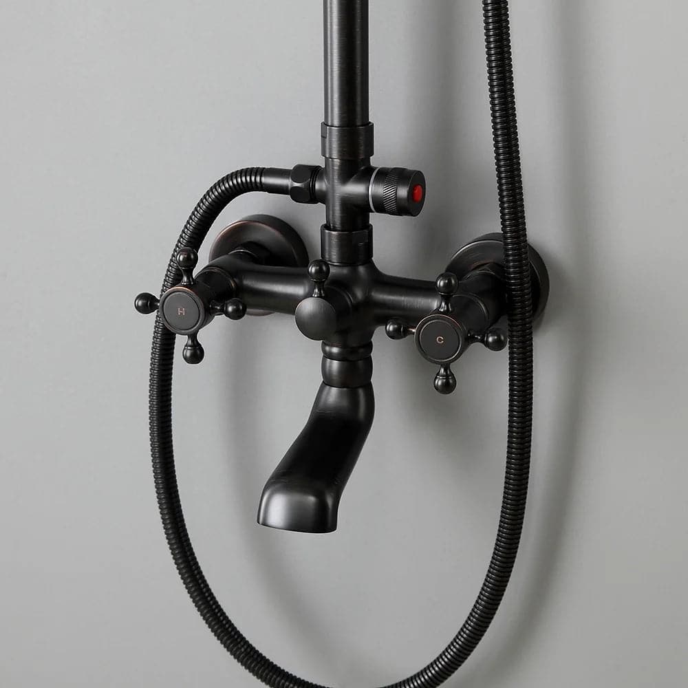 Système de douche à main pour salle de bain Vintage, système de douche à effet de pluie exposé, noir Antique