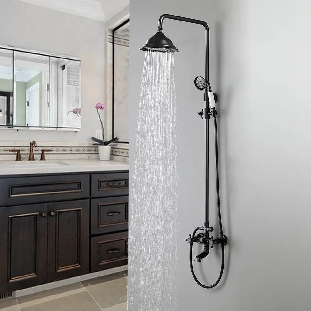 Vintage Bathroom Exposed Rainfall Shower System Handheld Shower Antique Black