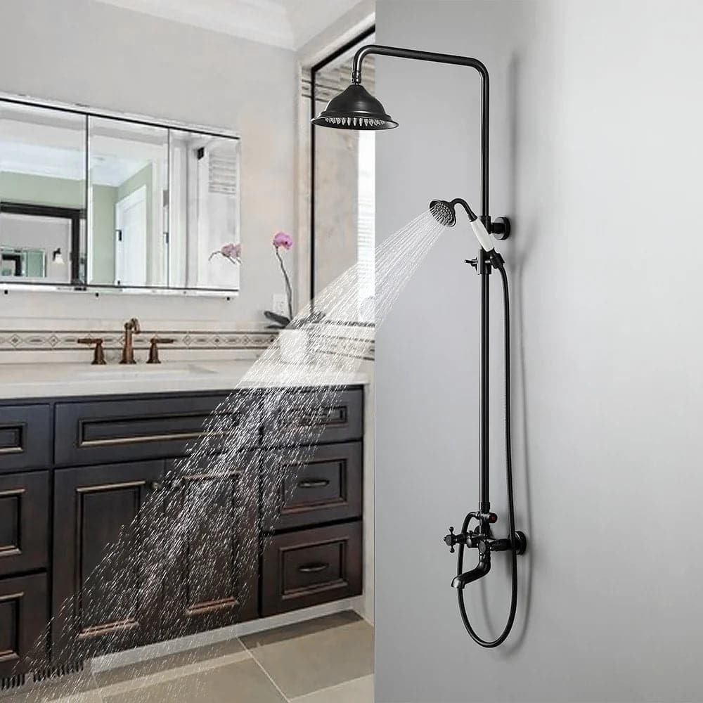 Vintage Bathroom Exposed Rainfall Shower System Handheld Shower Antique Black