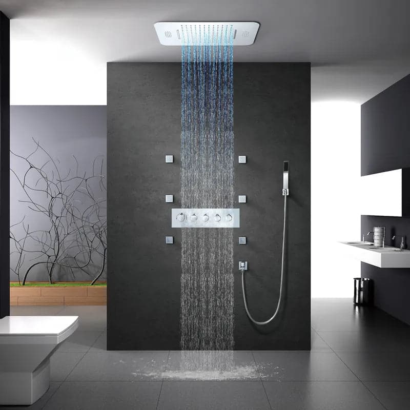 Wall-Mounted 23 Inch Thermostatic Shower System in Gold 4 Functions #Chrome