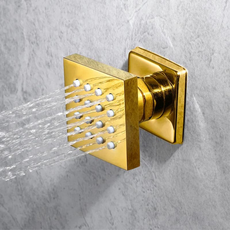 Wall-Mounted 23 Inch Thermostatic Shower System in Gold 4 Functions #Gold