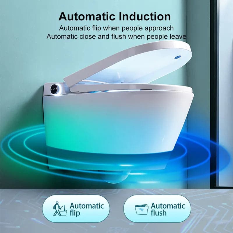 White Elongated Smart One-Piece Wall Mounted Automatic Toilet with In-Wall Tank