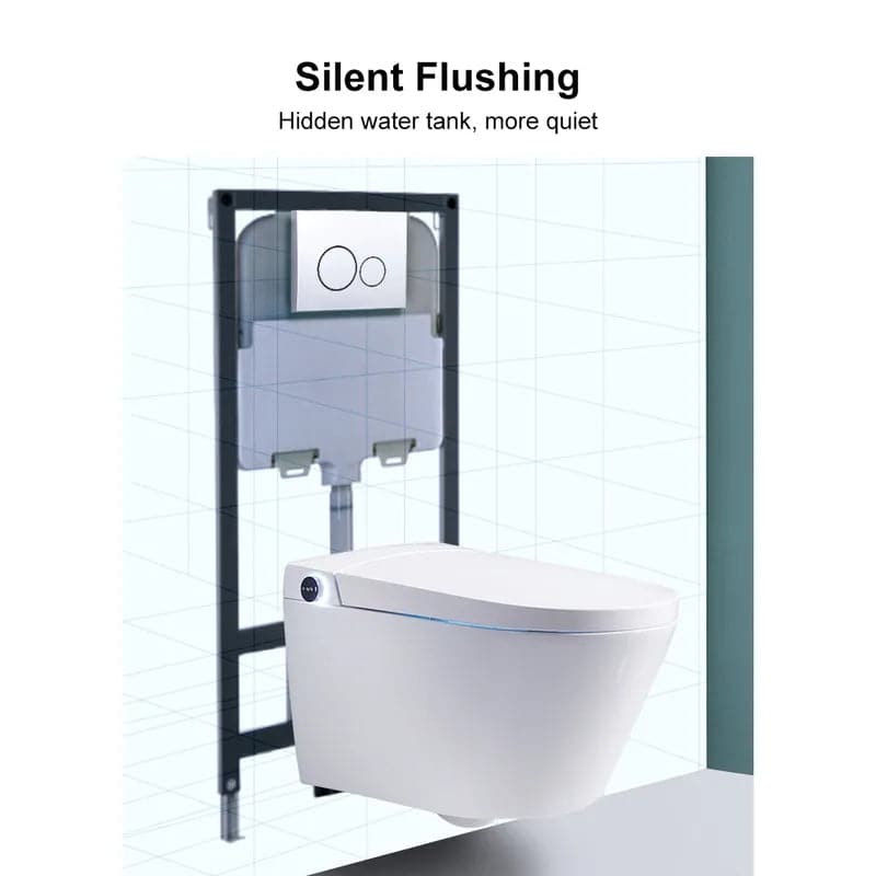 White Elongated Smart One-Piece Wall Mounted Automatic Toilet with In-Wall Tank