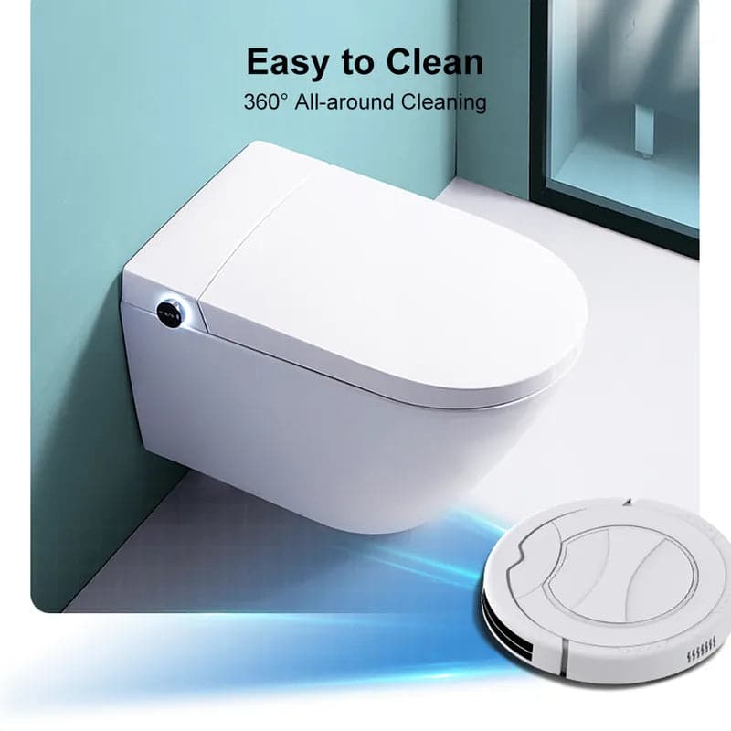 White Elongated Smart One-Piece Wall Mounted Automatic Toilet with In-Wall Tank