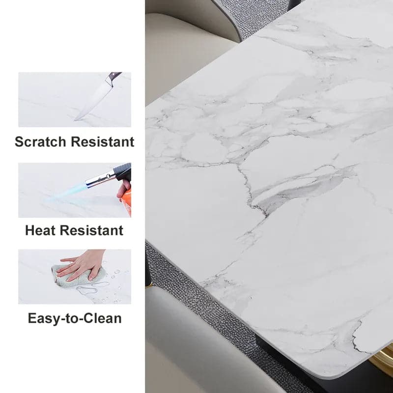Table à manger en faux marbre blanc Table rectangulaire au design minimaliste moderne