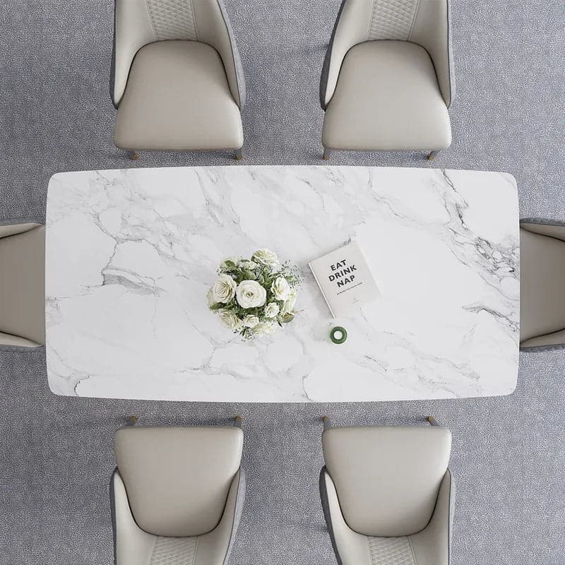 Table à manger en faux marbre blanc Table rectangulaire au design minimaliste moderne