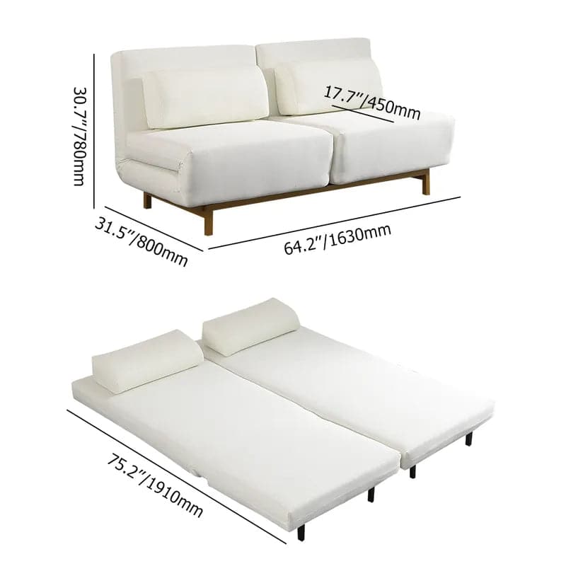 White Full Sleeper Sofa Bed Upholstered Convertible Rotatable Cotton & Linen