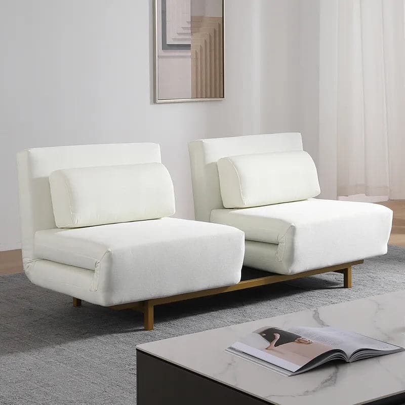 White Full Sleeper Sofa Bed Upholstered Convertible Rotatable Cotton & Linen